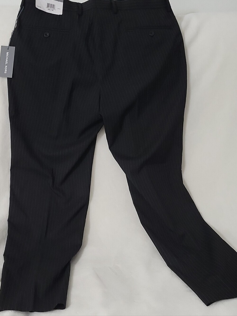 Michael Kors Men's Black Pinstripe Dress Pants 34W x 30L Flat Front - Picture 2 of 16